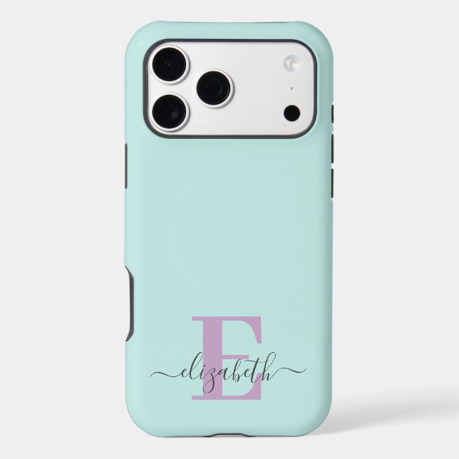 Elegant Script Monogram Mint and Lilac (Back)