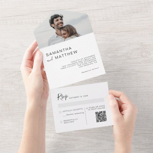 Elegant Script Monogram Modern Minimalist Wedding All In One Invitation (Tearaway)