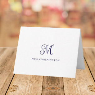 Elegant Script Monogram Navy Blue Note Cards