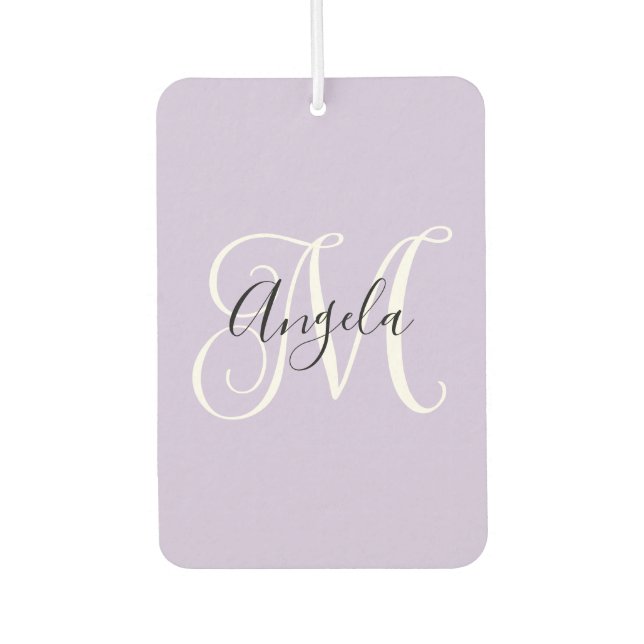 Elegant Script Monogram Pale Lavender Cat Photo Car Air Freshener (Front)
