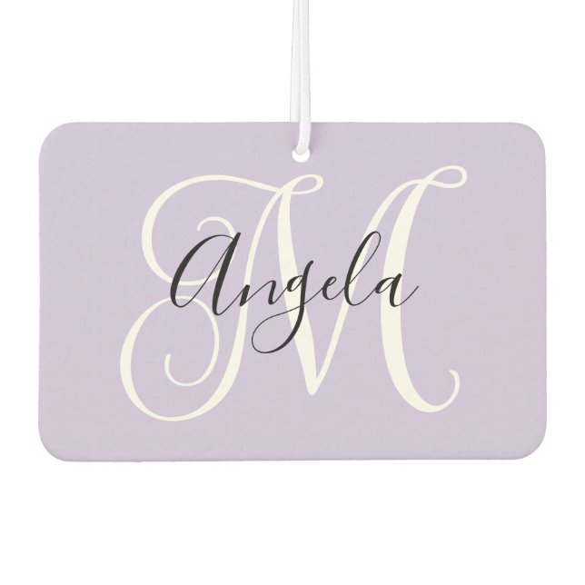 Elegant Script Monogram Pale Lavender Photo Car Air Freshener (Front)