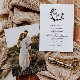 Elegant Script Monogram Photo Botanical Wedding Invitation