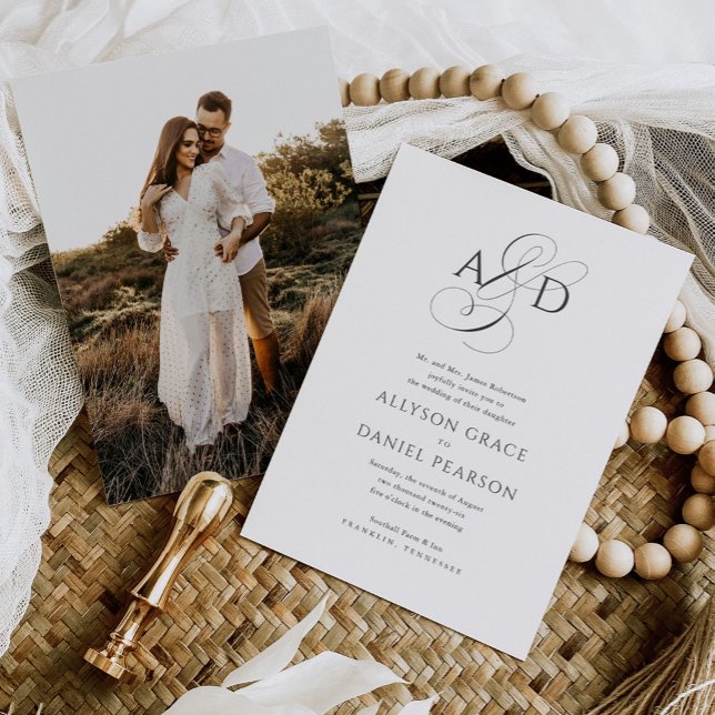 Elegant Script Monogram Photo Classic Wedding Invitation (Creator Uploaded)