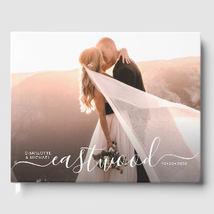 Elegant Script Monogram Photo Wedding Guest Book