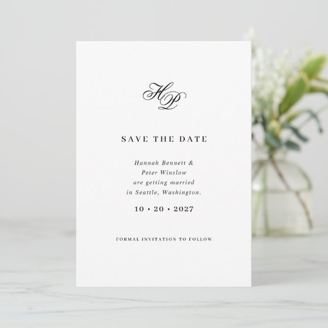 Elegant Script Monogram QR Code Photo Wedding Save The Date (Standing Front)