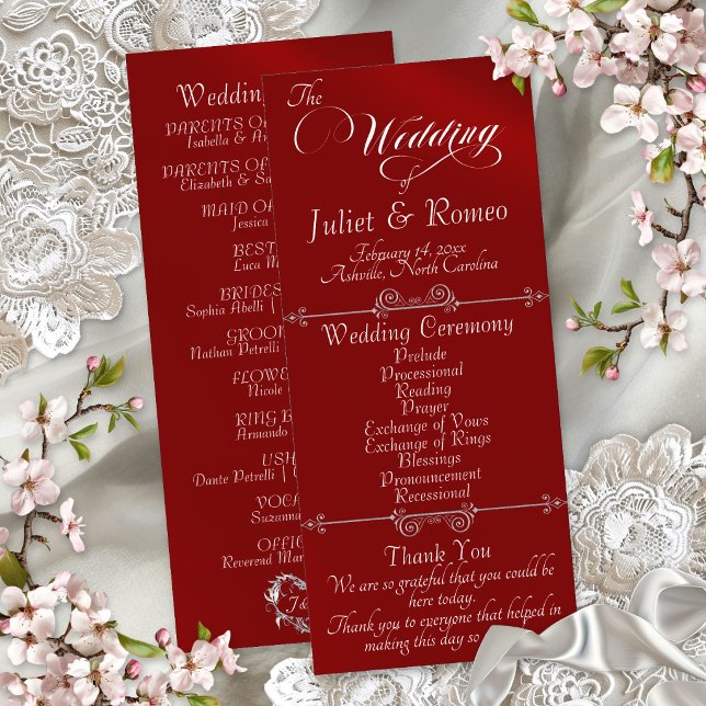 Elegant Script & Monogram - Red Wedding Program (Creator Uploaded)