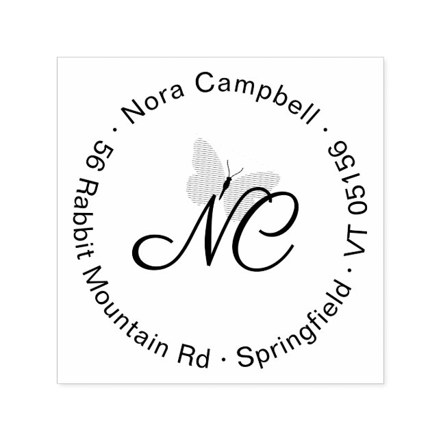 Elegant Script Monogram Round Return Address Self-inking Stamp (Design)