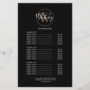 Elegant Script Monogram Salon Service Menu