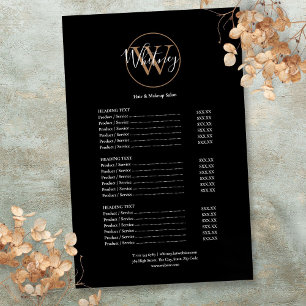 Elegant Script Monogram Salon Service Menu