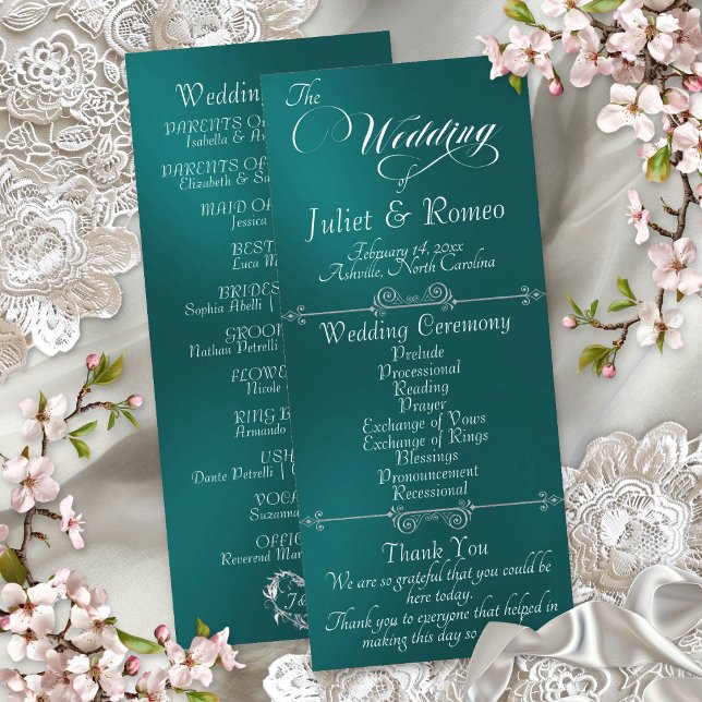 Elegant Script & Monogram - Teal Wedding Program (Creator Uploaded)