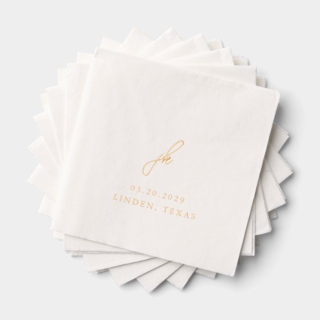 Elegant Script Monogram Wedding Foil Napkins (Insitu (Stacked))