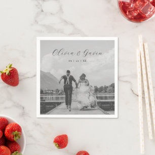 Elegant Script Monogram Wedding Photo Napkin