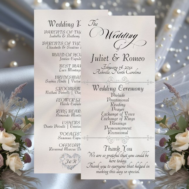 Elegant Script & Monogram - White Pearl Wedding Program (Creator Uploaded)
