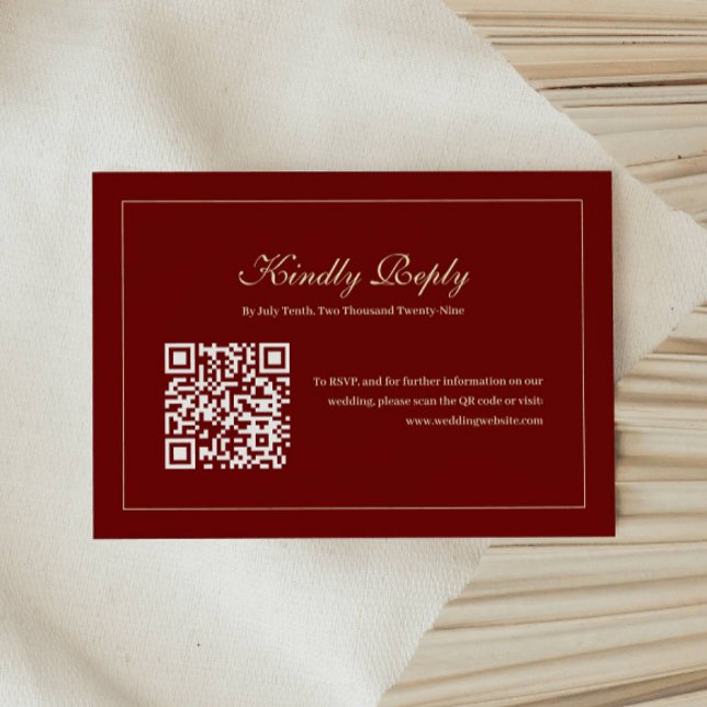 Elegant Script Monogram Wine Red QR Code Wedding RSVP Card (Creator Uploaded)