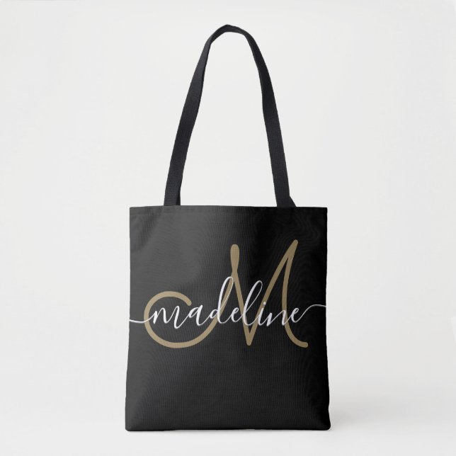 Elegant Script Monogrammed Name Modern Chic Tote Bag (Front)