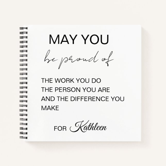 Elegant Script Motivational Quote Personal Name Notebook (Front)