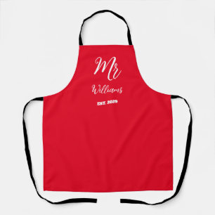 Elegant Script Mr Last Name Newlywed Wedding Apron