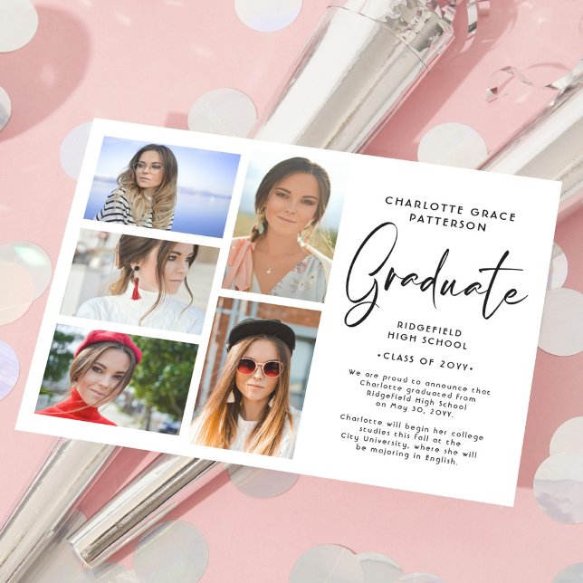 Elegant Script Multi Photo Graduation Announcement (Creator Uploaded)