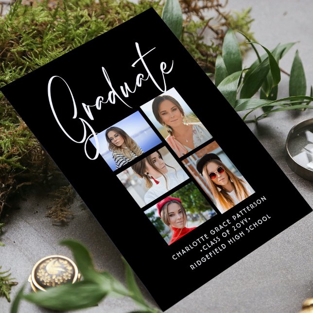 Elegant Script Multi Photo Graduation Announcement (Creator Uploaded)