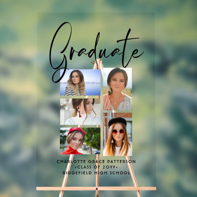 Elegant Script Multi Photo Graduation Graduate Acrylic Sign (Neutral)