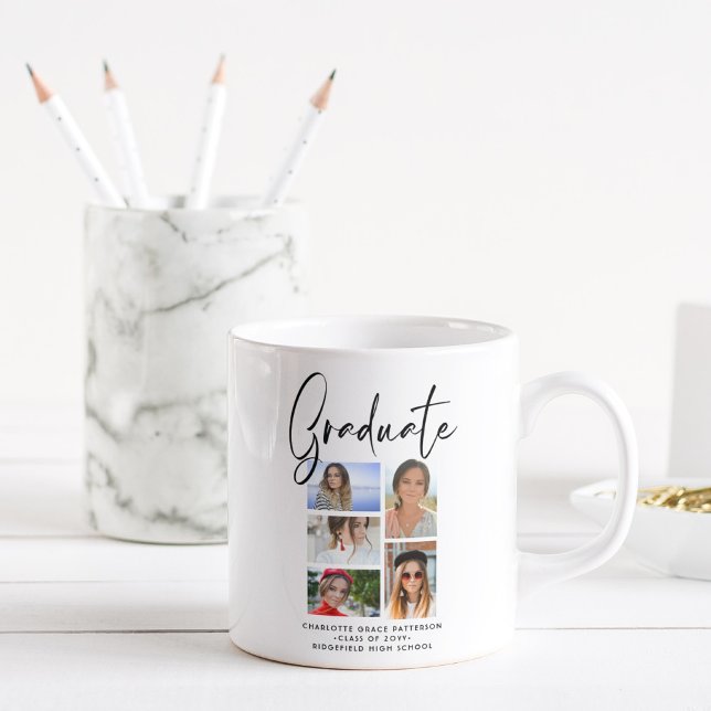 Elegant Script Multi Photo Graduation Graduate Coffee Mug (Creator Uploaded)