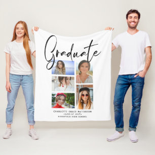 Elegant Script Multi Photo Graduation Graduate Fleece Blanket