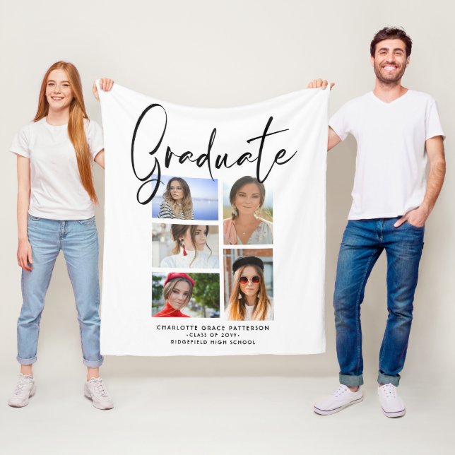 Elegant Script Multi Photo Graduation Graduate Fleece Blanket (In Situ)