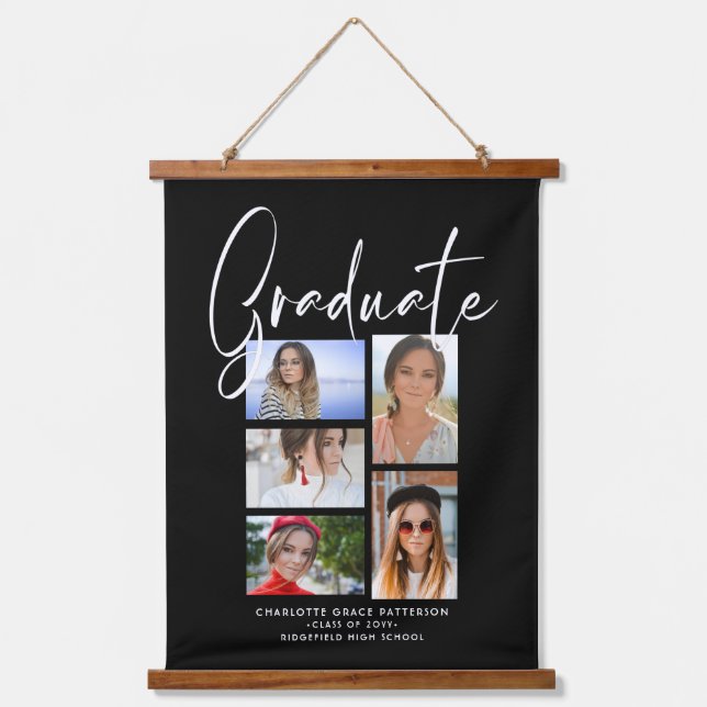 Elegant Script Multi Photo Graduation Graduate Hanging Tapestry (Front)