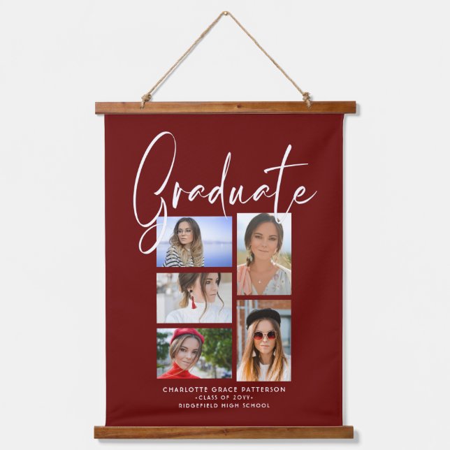 Elegant Script Multi Photo Graduation Graduate Hanging Tapestry (Front)