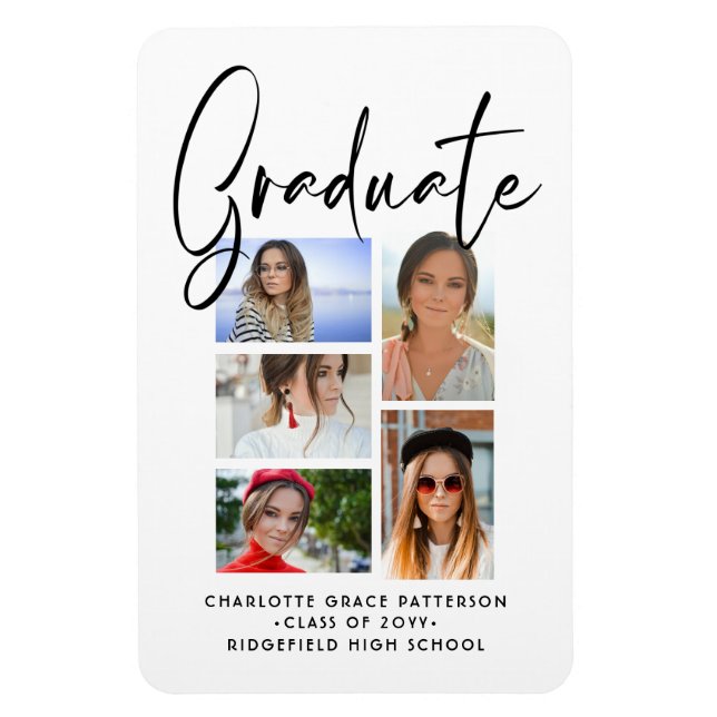 Elegant Script Multi Photo Graduation Graduate Magnet (Vertical)