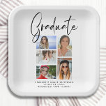 Elegant Script Multi Photo Graduation Graduate Paper Plate<br><div class="desc">Elegant Script Multi Photo Graduation Graduate Paper Party Plates features five of your favourite photos of your college or high school graduate with the swirly modern black calligraphy script overlay "Graduate". Simple,  stylish and classy. Created by ©Evco Studio www.zazzle.com/store/evcostudio</div>