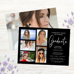 Elegant Script Multi Photo Graduation Party Invitation