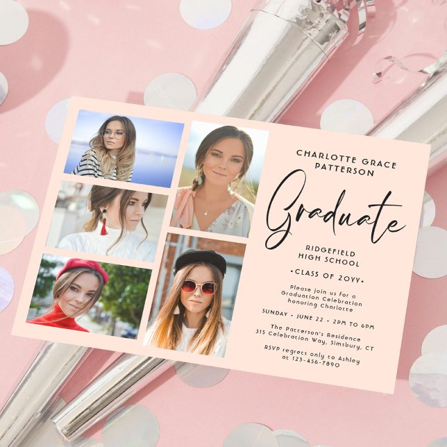 Elegant Script Multi Photo Graduation Party Invitation (Creator Uploaded)