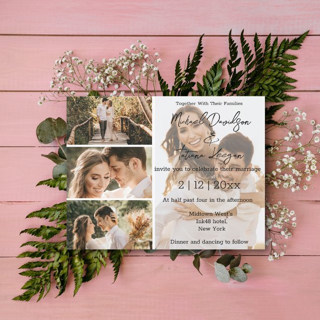 Elegant Script Multi Photo Horizontal Wedding Invitation (Creator Uploaded)