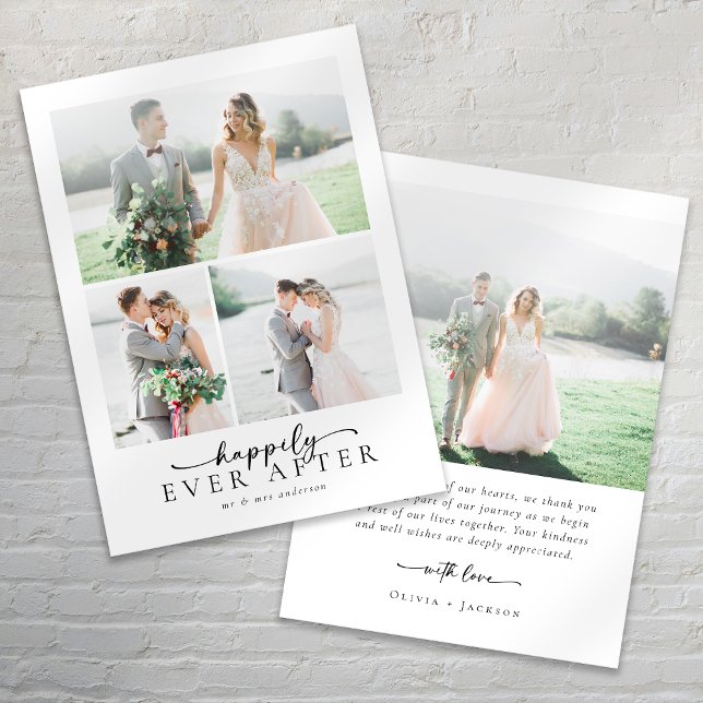 Elegant Script Multiple Photo Wedding Thank You Card (Creator Uploaded)