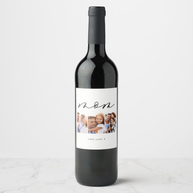 elegant script mum gift wine label (Front)