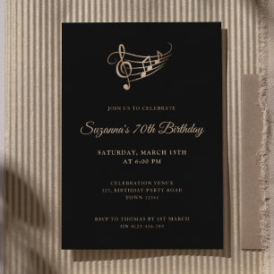 Elegant Script Music Notes Birthday Invitation