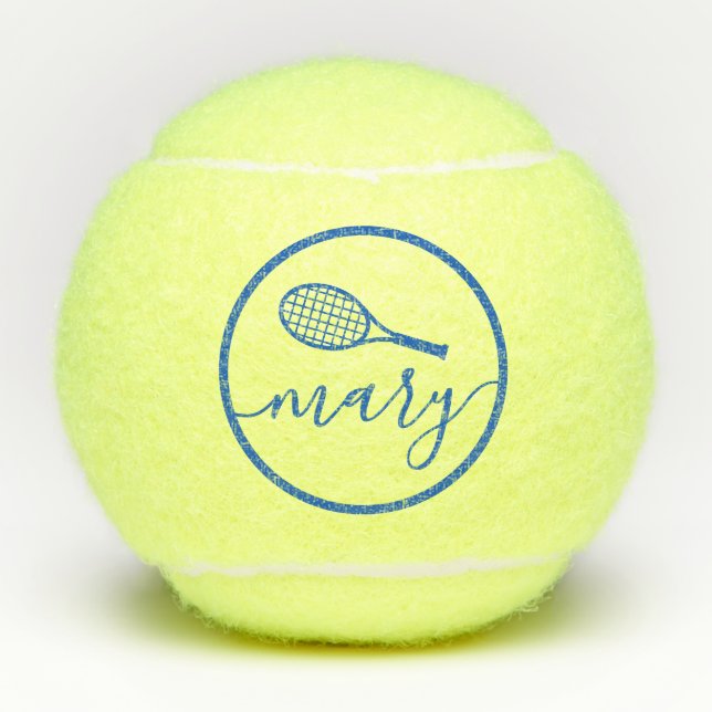 Elegant Script Name Blue Personalised Tennis Balls (Front)