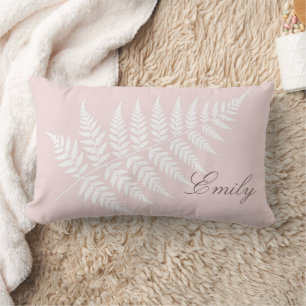Elegant Script Name Blush Pink White Fern Lumbar Cushion