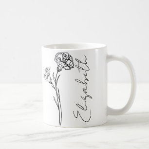 Elegant Script Name Carnation January Birth Flower Coffee Mug