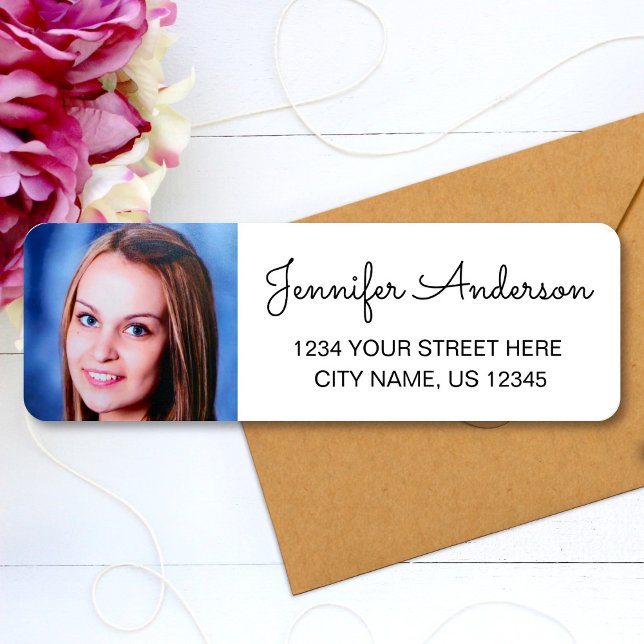 Elegant Script Name Custom Photo Return Address Label (Creator Uploaded)