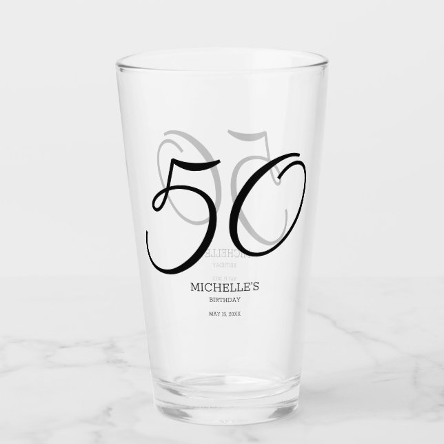 Elegant Script Name Date 50th Birthday Glass (Front)