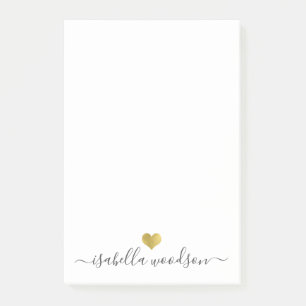 Elegant Script Name Faux Gold Foil Heart  Post-it Notes