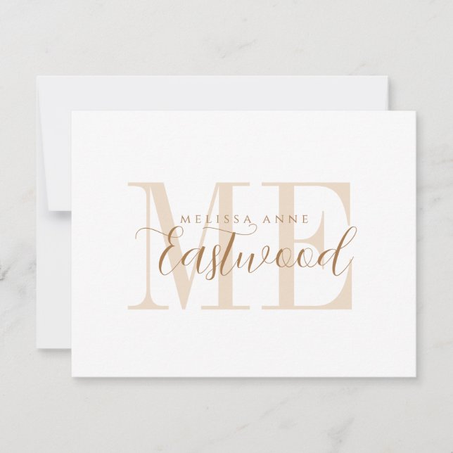 Elegant Script Name Gold Monogram Flat Note Card (Front)
