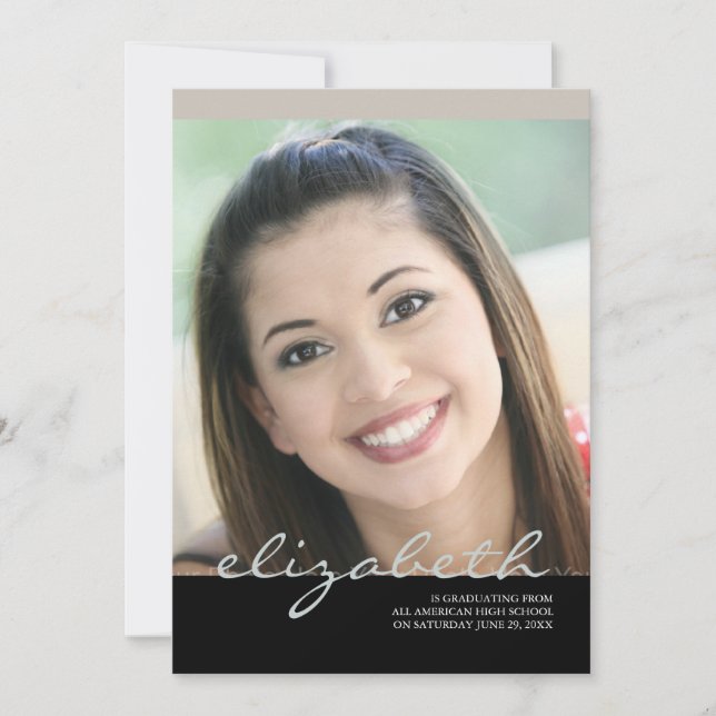 Elegant Script Name Grad: Champagne Invitation (Front)