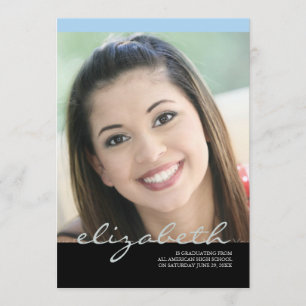 Elegant Script Name Grad: Sky Blue Invitation