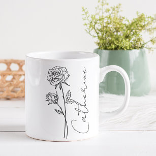 Elegant Script Name June Birth Month Flower Rose Coffee Mug