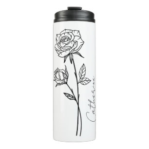 Elegant Script Name June Birth Month Flower Rose Thermal Tumbler