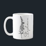 Elegant Script Name Larkspur July Birth Flower Coffee Mug<br><div class="desc">Elegant,  minimalist and modern black hand drawn larkspur flower,  July birth month flower with customisable name in elegant script,  personalised gift for any occasion,  including Birthdays,  gifts for bridesmaids,  best friends,  Christmas,  and more.</div>
