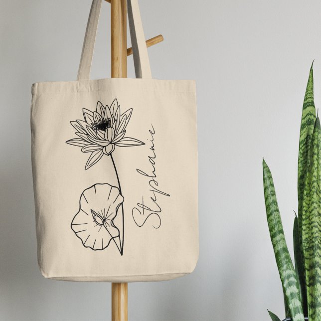Elegant Script Name Lotus July Birth Month Flower Tote Bag (Creator Uploaded)